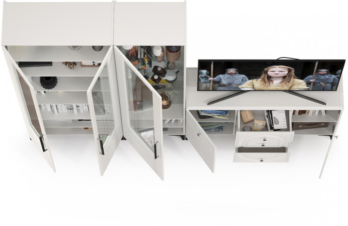 Валенсия Гостиная № 114, ЛДСП белый шагрень/МДФ белый шагрень