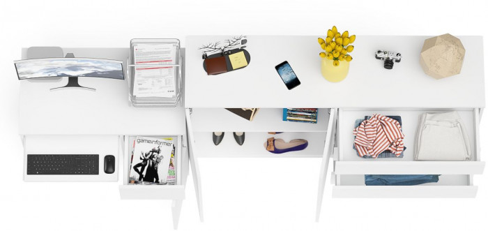 Мори компьютерный стол МС-1 правый + Комод МК1600.1, белый