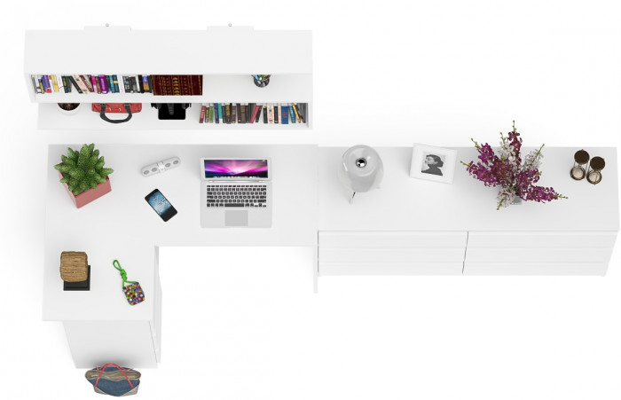 Мори компьютерный стол МС-16 левый + Комод МК1380.6 + Полка 1200, белый