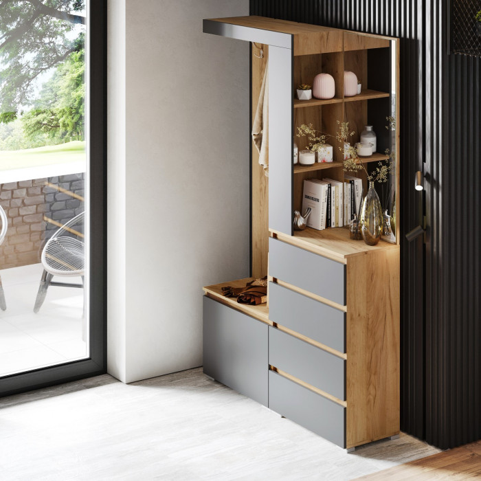 Хелен ПР-01 (Хельга) прихожая серый графит/дуб крафт золото