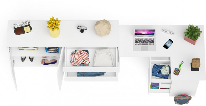 Мори компьютерный стол МС-16 правый + Комод МК1600.1, белый