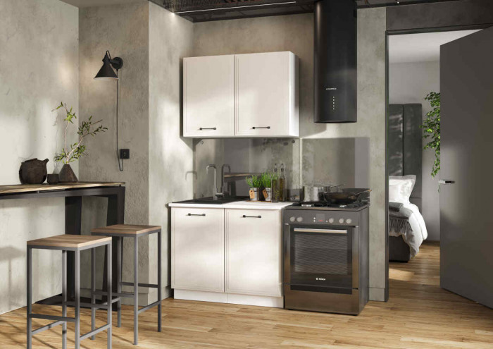 Кухня Индира 1 м белый/лофт дюна (столешница мрамор лацио белый)