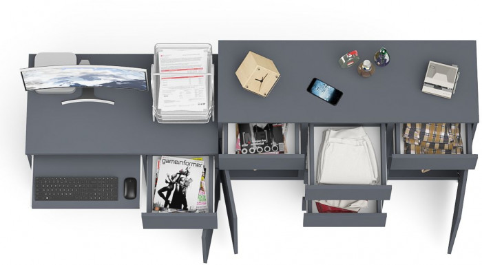 Мори Стол компьютерный МС-1 правый + Комод МК1200.4, цвет графит, ШхГхВ 210,4х50х94 см., выдвижной ящик справа, НЕ универсальная сборка