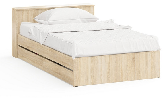 Ксения Кровать с ящиками 1200, цвет дуб сонома, ШхГхВ 126,4х221,6х72 см., сп.м. 1200х2000 мм., без матраса, основание есть, универсальная сборка