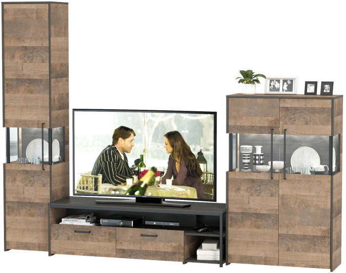 Трувор Гостиная 026, цвет дуб гранж песочный/интра, ШхГхВ 280,4х45,4х194,2 см., универсальная сборка