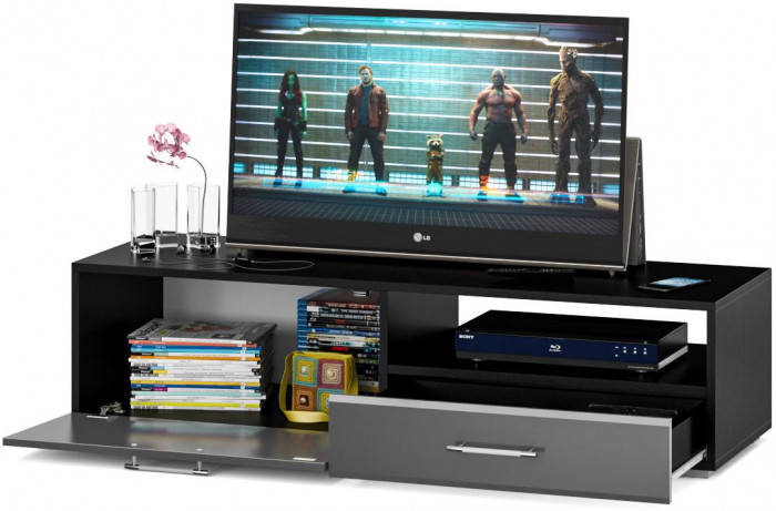 Тумба под ТВ Ларго 1,4, цвет корпус венге/фасады МДФ графитово-серый глянец, ШхГхВ 140х46х35 см., НЕ универсальная сборка