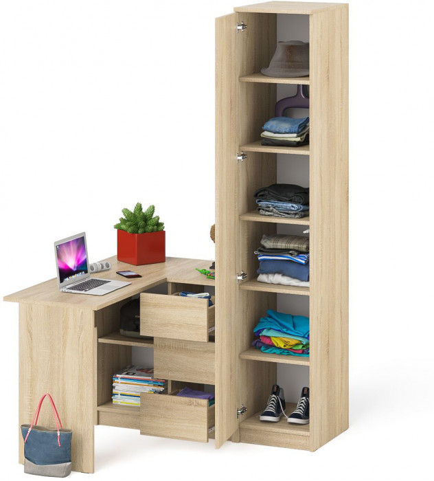 Мори компьютерный стол МС-16 правый + Пенал МШ400.1, дуб сонома