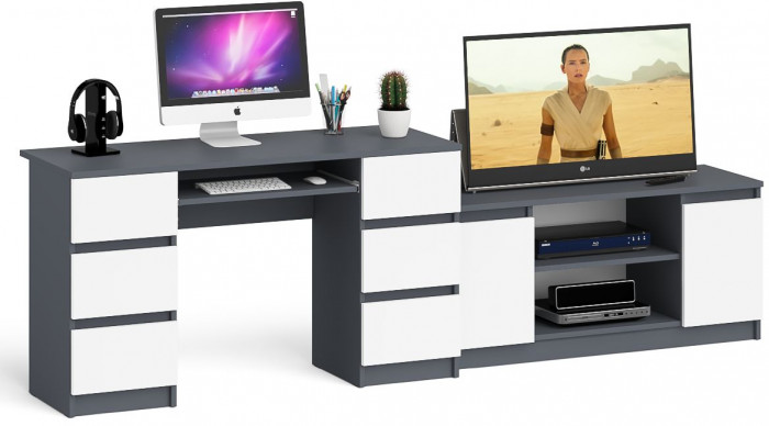 Мори Стол компьютерный МС-2 + Тумба МТВ1200.1, цвет графит/белый, ШхГхВ 255,8х50х76,6 см., универсальная сборка