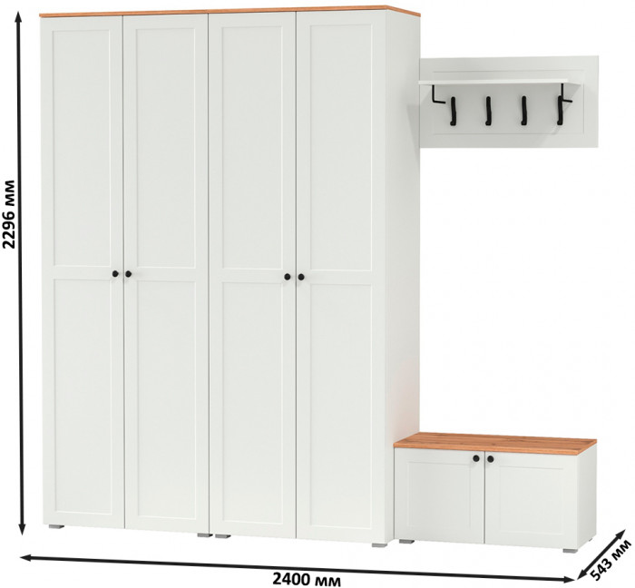 Остин Прихожая 31, цвет белый шагрень/дуб крафт золотой, ШхГхВ 240х54,3х229,6 см., универсальная сборка