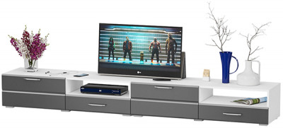 Тумба под ТВ Ларго 1, корпус белый/фасады МДФ графитово-серый глянец