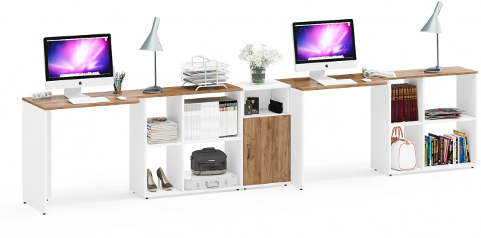 Лидер-8 Стол + Стол + Тумба МД 3.19, белый шагрень/крафт золото