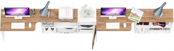 Лидер-8 Стол + Стол + Тумба МД 3.19, белый шагрень/крафт золото