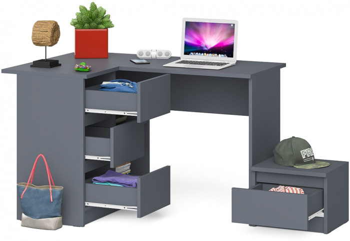 Мори компьютерный стол МС-16 левый + Тумба ТМП400.1, графит