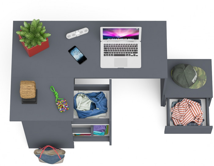 Мори компьютерный стол МС-16 левый + Тумба ТМП400.1, графит