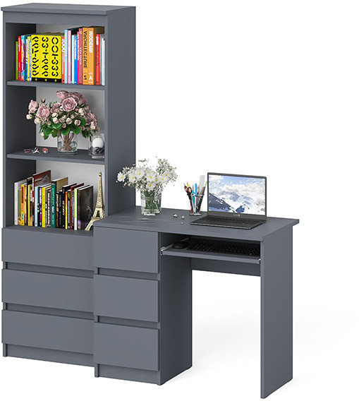Мори компьютерный стол МС-6 левый + Стеллаж МСТ600.3, графит