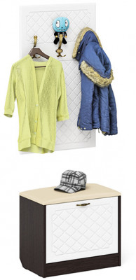 Прихожая П-6 Тумба + Вешалка, цвет венге/фасады МДФ белое дерево фрезеровка ромб, ШхГхВ 60х35х200 см.