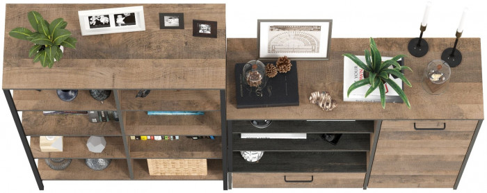 Трувор 13.151.02 Стеллаж + 13.307.01 Комод, цвет дуб гранж песочный/интра, ШхГхВ 199х37х146 см., универсальная сборка