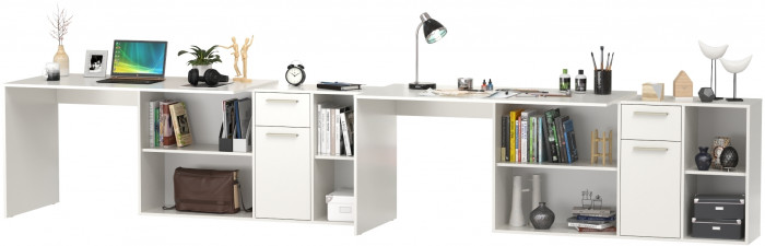 Лайт Стол письменный 03.245F + 03.245F, цвет белый шагрень, ШхГхВ 342,7х136х75,2 см.(угловой) или 407х68х75,2 см.(прямой), универсальная сборка