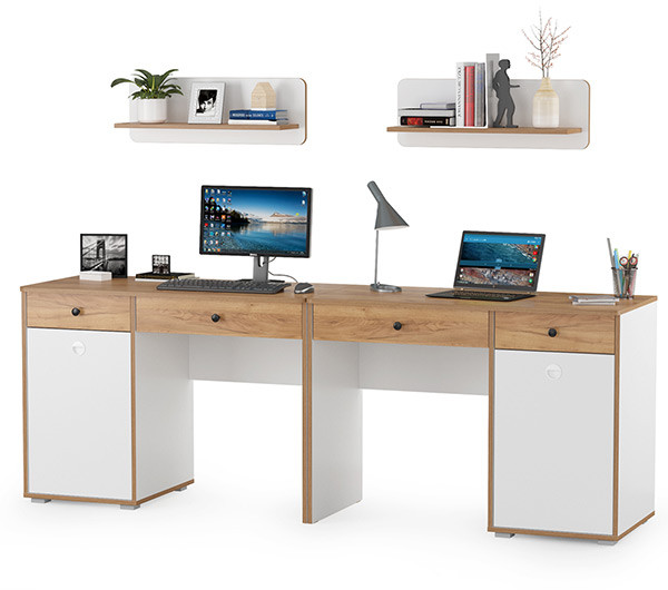 Вуди Компоновка № 01, цвет белый премиум/дуб крафт золотой, ШхГхВ 220х52,7х170 см., универсальная сборка