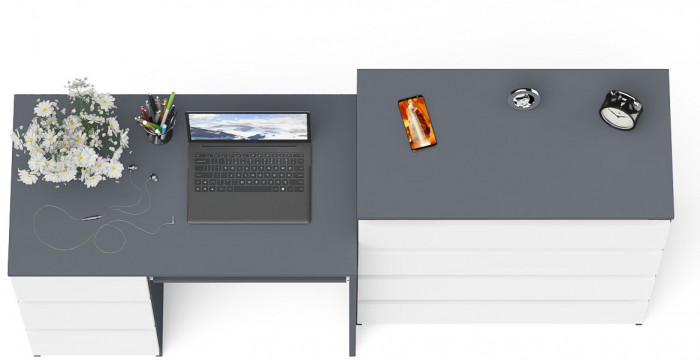 Мори компьютерный стол МС-6 левый + Комод МК800.4, графит/белый