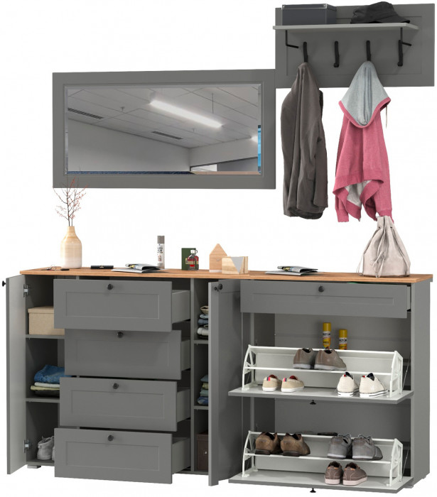 Остин Прихожая 56, серый графит/дуб крафт золотой