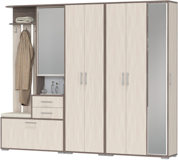 Прихожая Домино 6, цвет бодега тёмный/бодега светлый, ШхГхВ 248х36х202 см., универсальная сборка