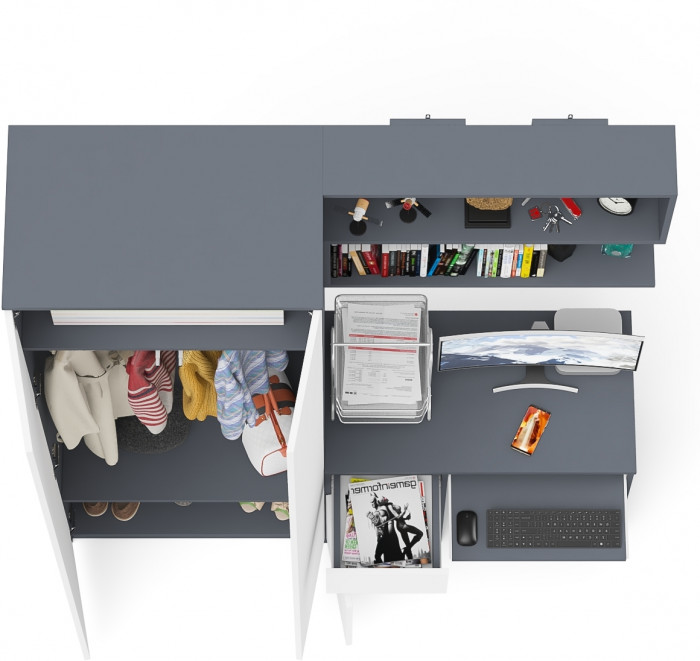 Мори компьютерный стол МС-1 левый + Шкаф МШ800.1 + Полка 900, графит/белый