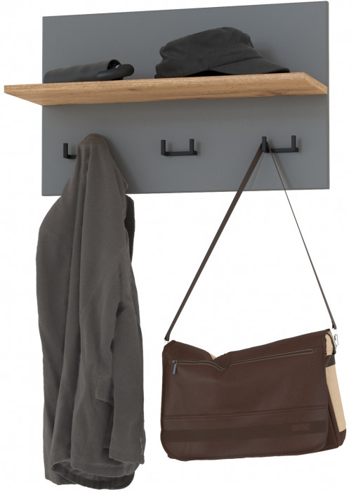 Октава 15.14.01 Вешалка, цвет серый графит/дуб крафт золотой, ШхГхВ 64,7х23,6х40 см.