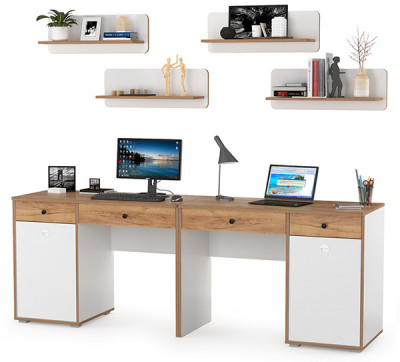 Вуди Компоновка № 02, цвет белый премиум/дуб крафт золотой, ШхГхВ 220х52,7х180 см., универсальная сборка