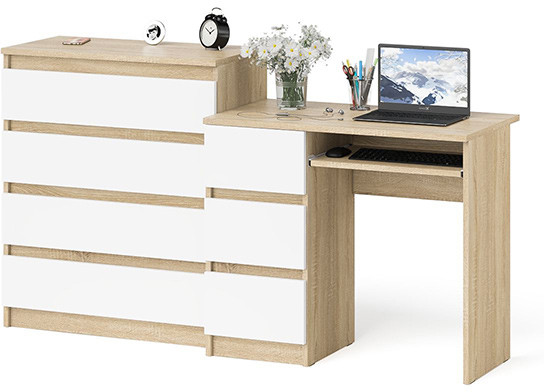 Мори Стол компьютерный МС-6 левый + Комод МК800.4, цвет дуб сонома/белый, ШхГхВ 170,4х50х94 см., выдвижные ящики слева, НЕ универсальная сборка