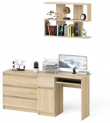 Мори компьютерный стол МС-1 левый + Комод МК800.1 + Полка 900, дуб сонома