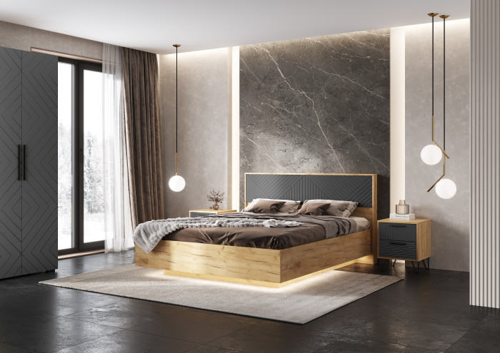 Спальня Флэш, браш графит/дуб крафт