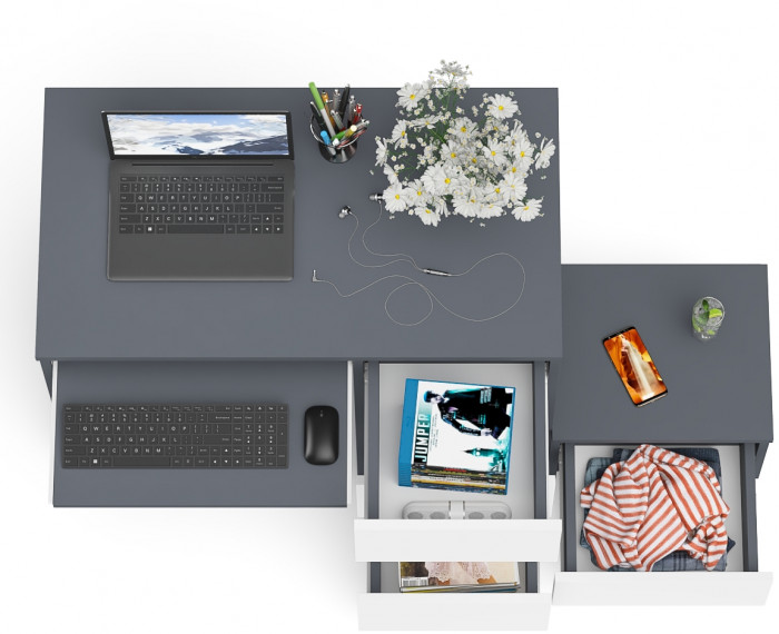 Мори Стол компьютерный МС-6 правый + Тумба ТМП400.1, цвет графит/белый, ШхГхВ 130,4х50х76,6 см., выдвижные ящики справа, НЕ универсальная сборка