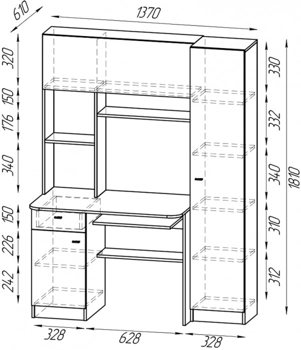 Стол 6-0603 Альфа + кресло 103 серое, цвет графит/белый, ШхГхВ 137х61х181 см., универсальная сборка