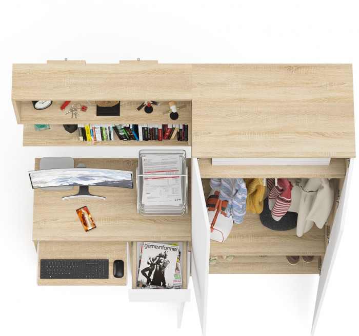 Мори компьютерный стол МС-1 правый + Шкаф МШ800.1 + Полка 900, дуб сонома/белый