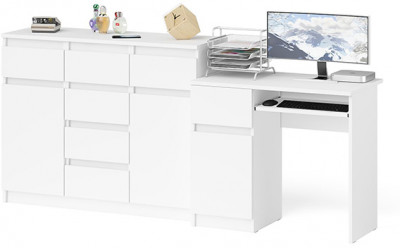 Мори Стол компьютерный МС-1 левый + Комод МК1200.4, цвет белый, ШхГхВ 210,4х50х94 см., выдвижной ящик слева, НЕ универсальная сборка