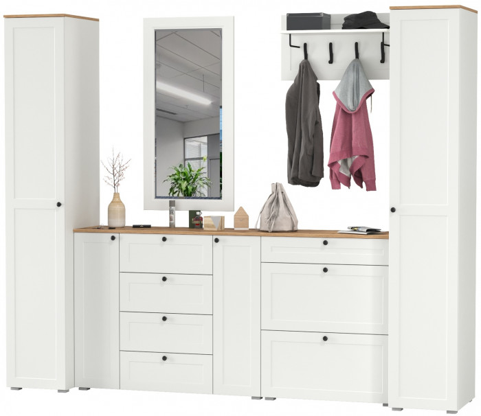 Остин Прихожая 58, белый шагрень/дуб крафт золотой