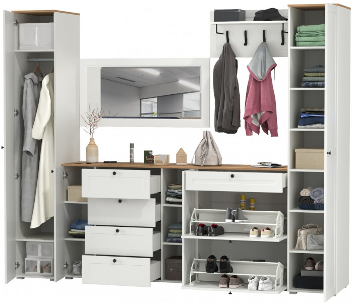 Остин Прихожая 58, белый шагрень/дуб крафт золотой