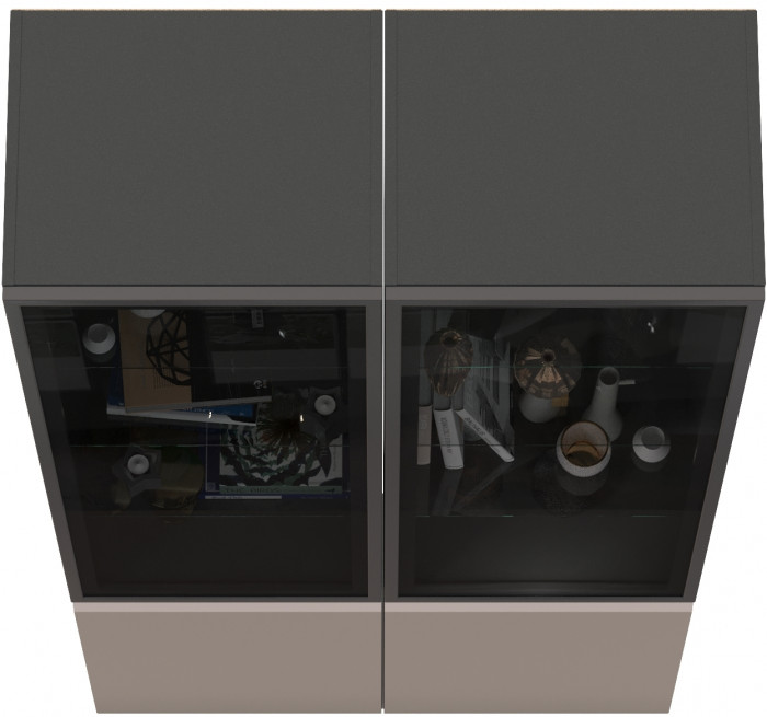 Сидней 13.201 Шкаф-витрина 2 штуки, корпус: антрацит/фасады: МДФ веллюто капучино/прозр. стекло с серой тонир.