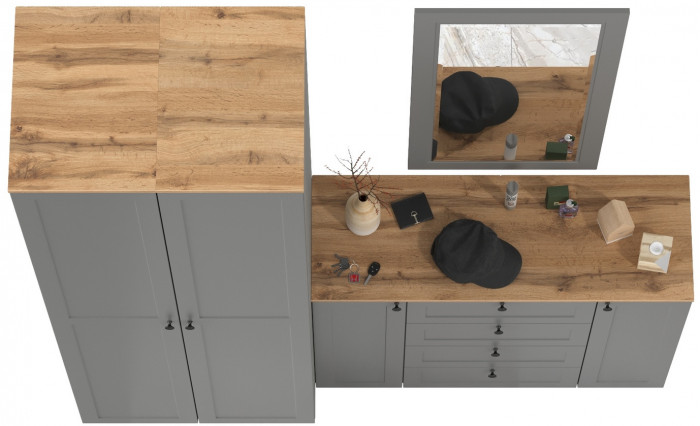 Остин Прихожая 32, цвет серый графит/дуб крафт золотой, ШхГхВ 200х54,3х229,6 см., универсальная сборка