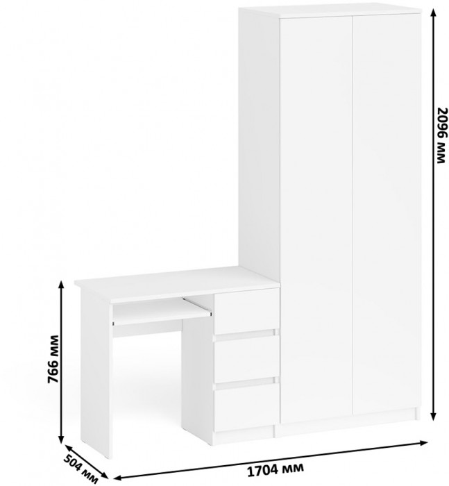 Мори компьютерный стол МС-6 правый + Шкаф МШ800.1, белый