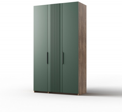 Шкаф для одежды 3-х дверный "Герта" - Дуб канзас/Зеленый матовый