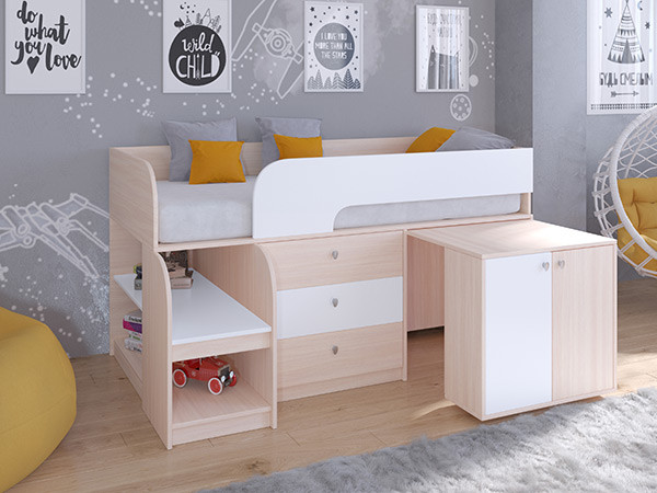 Кровать чердак Астра 9 V7 Дуб молочный/Белый