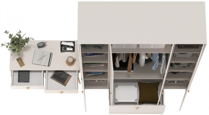 Афина Спальня Шкаф 4-х дверный + Стол, цвет кашемир серый, ШхГхВ 160х56,3х220 + 100х45х76 см., универсальная сборка