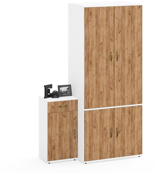 Лидер-8 Шкаф МД 19Б + Тумба МД 3.15, цвет белый шагрень/крафт золото, ШхГхВ 120х50х190 см., универсальная сборка