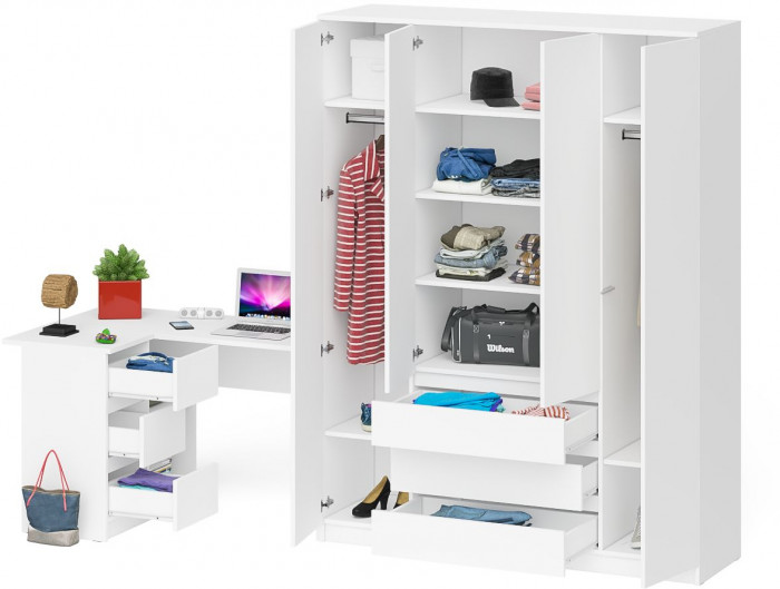Мори Стол компьютерный МС-16 левый + Шкаф МШ1600.1, цвет белый, ШхГхВ 284,8х84,9х209,6 см., выдвижные ящики слева, НЕ универсальная сборка