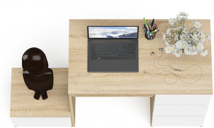 Мори Стол компьютерный МС-6 правый + Тумба ТМП400.1, цвет дуб сонома/белый, ШхГхВ 130,4х50х76,6 см., выдвижные ящики справа, НЕ универсальная сборка