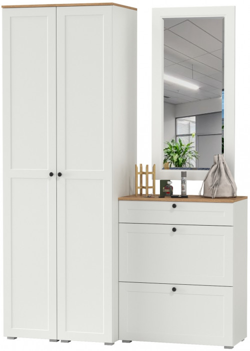 Остин Прихожая 34, цвет белый шагрень/дуб крафт золотой, ШхГхВ 160х54,3х229,6 см., универсальная сборка