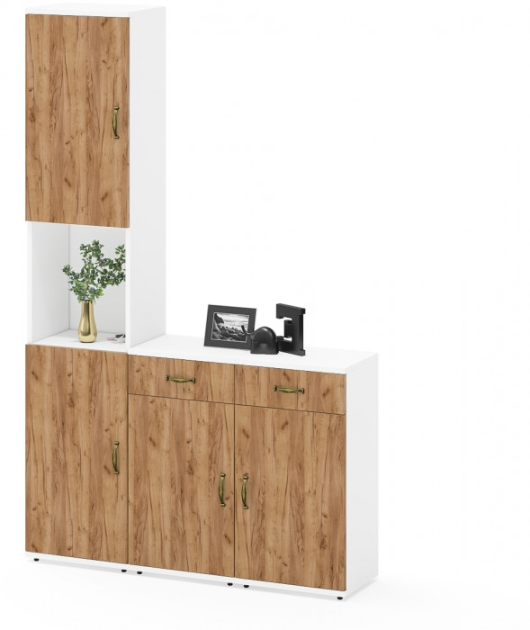 Лидер-8 Пенал + Тумба МД 3.15 + Тумба МД 3.15, белый шагрень/крафт золото