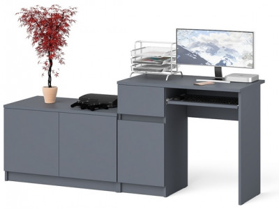 Мори Стол компьютерный МС-1 левый + Тумба МА900.1, цвет графит, ШхГхВ 180,4х50,4х76,6 см., выдвижной ящик слева, НЕ универсальная сборка